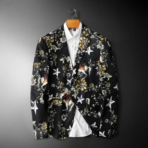 Mens autumn and winter new small suit Korean style slim printed small suit jacket men