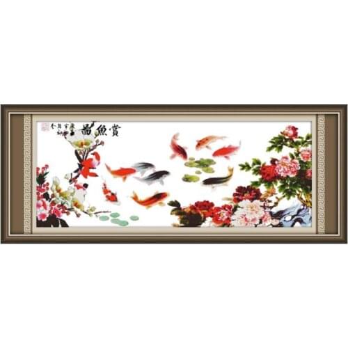 Nine fishes gathering wealth(3)(viewing Fish) cross stitch kit 14ct 11ct count print canvas stitching embroidery kits for audlt
