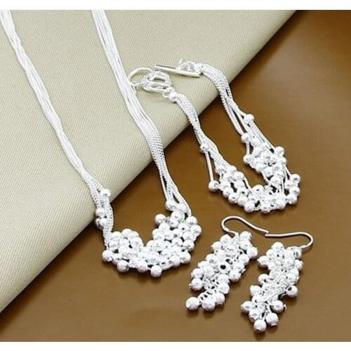 925 Sterling Silver Multiline Matte Beads Earring Bracelet Necklace Set For Woman Wedding Engagement Party Fashion Charm Jewelry