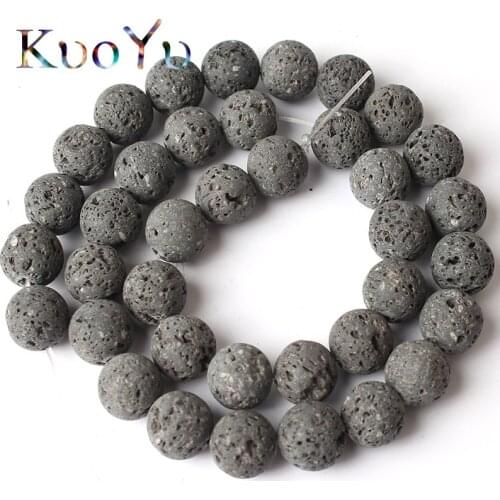 Natural plated Dark Gray Volcanic Lava Stone Round Loose Rocket Beads For Jewelry Making DIY Charms Bracelets 15" 4/6/8/10/12mm