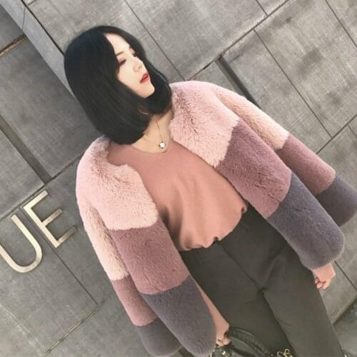 2020 New Mujer Female Jacket Coat Temperamental Vintage Fur Coat Winter Soft Imitation Rabbit Short Colored Fur Outwear