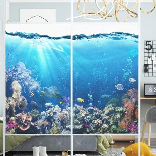 Window Film Privacy Underwater World Glass Sticker UV Blocking Heat Control Window Coverings Window Tint for Homedecor