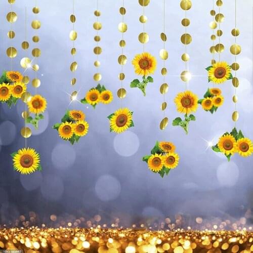 Sunflower Garlands for Kids Birthday Party Decorations Sun Flower Circle Dot Streamer Backdrop Banner Decor for Summer
