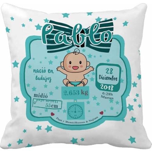 Custom Birth Data Printing Baby Boy Blue Throw Pillow Case Decorative Cushion Cover Pillowcase Cute Birthday Gift By Lvsure