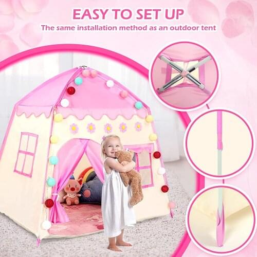 Portable Kids Tent Wigwam Pink Children’s Play House Indoor Outdoor Girls Princess Castle Folding Baby Game Tent Tipi Gift