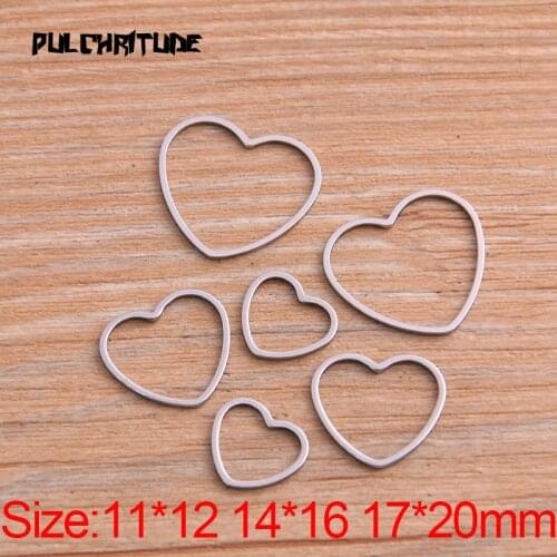 PULCHRITUDE 20Pcs 3 Size Heart Charm Stainless Steel Pendant Open Bezel Hollow Pressed Resin Frame Mold Bezel DIY Jewelry Making