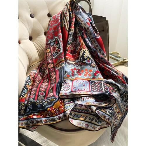 Twill Silk scarf For Ladies Autumn Winter Western Style Fashion 140 Square Scarf Shawl