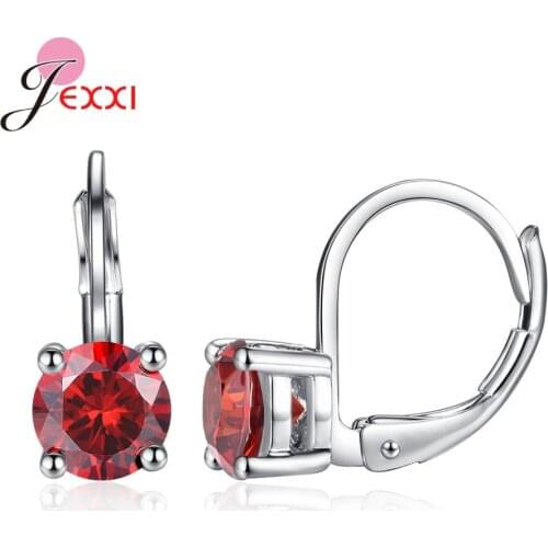 New Fashion Hoop Earrings for Women Fashion 925 Sterling Silver Pink Round CZ Stone Wedding Jewelry Ear Accessories Gift