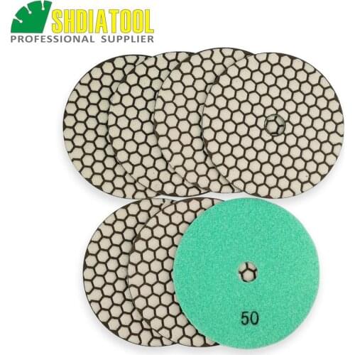 SHDIATOOL 7pcs 5" Resin bond diamond flexible polishing pads #50 granite marble ceramic grinding dry sander dics Polisher disk
