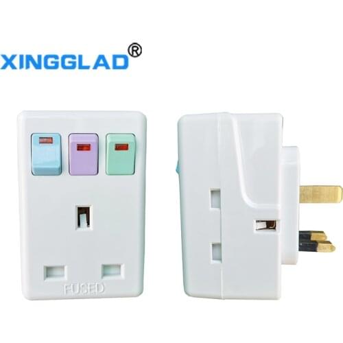 UK Plug 3 Way Multi Adapter Socket With Independent Switch Circuit Protected 13A Fuse LED Power Indicator Safety Door