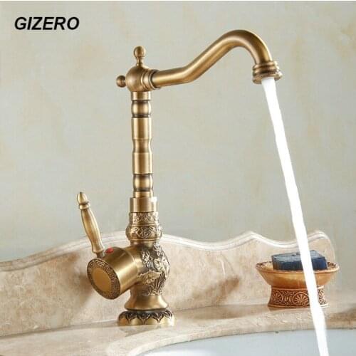 Bathroom Faucets Antique Brush Carving Basin Sink Mixer Hot And Cold Water Taps Deck Mounted 360 Rotation Mixer Crane ZR208
