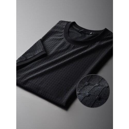 Yarn-dyed Checked Fabric Dark Grain New O-neck Slim Fashion Mens Short Sleeve T-shirts M-3XL 4XL