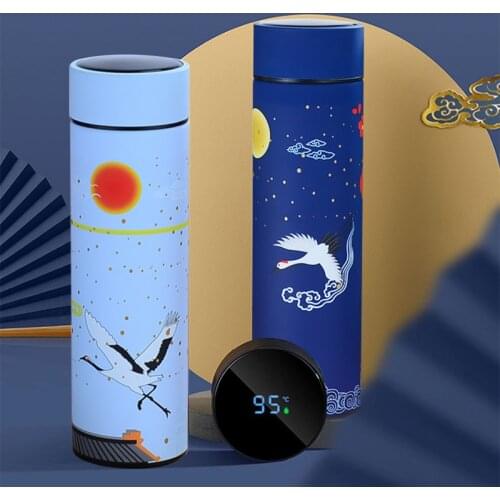 New Intelligent Thermos Coffee Bottle Chinese Style 304 Stainless Steel Vacuum Flask with Tea Infuser Thermocup Water Bottle