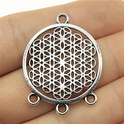 WYSIWYG 4pcs 38x29mm Seed Of Life Connector Charm Jewelry Making Round Flower Of Life Charm The Seed Of Life Connector Charm
