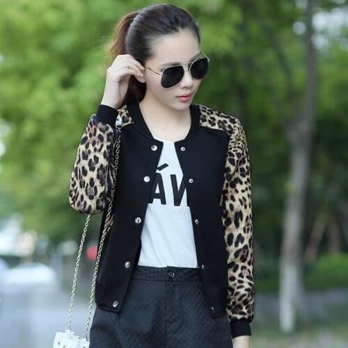 Leopard color Sexy Suit Zipper Jacket Autumn Fashion Basic Jacket big Size Floral slim Jacket Coat zipper autumn women Outerwear