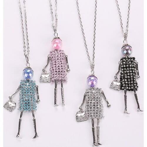 2017 crystal fashion long necklace women doll Pendant baby sweater chain lovely hot girls rhinestones statement jewelry brand
