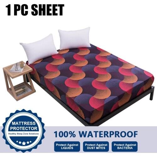 1 Pc Printing Fitted Sheet Machine Washable Mattress Cover Waterproof Bed Sheets Diaphragmatic Care Pad Without Pillowcases
