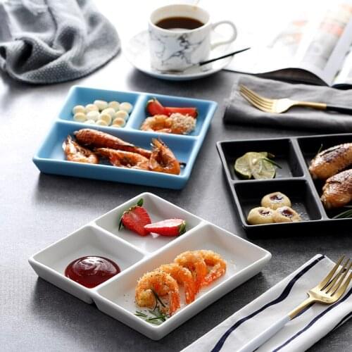 1pcs Solid Ceramic Plate Divided Dinner Tray Lunch Container Food Plate Nordic Cookware Porcelain Sushi Steak Tableware