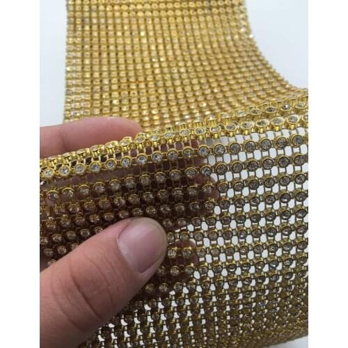 10 yard/lot) Gold Yellow Crystal Mesh Trim Bling Diamond Wrap Cake Roll Tulle Rhinestone Ribbons Party Wedding Decoration