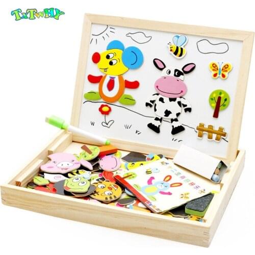 100+Pcs Wooden Magnetic Puzzle Toys Children 3D Puzzle Figure/Animals/ Vehicle /Circus Puzzle Wooden Toys for Children Gift