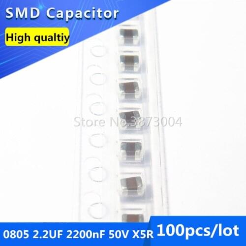 100pcs SMD Thick Film Chip Multilayer Ceramic Capacitor 0805 2.2UF 2200nF 50V X5R 10