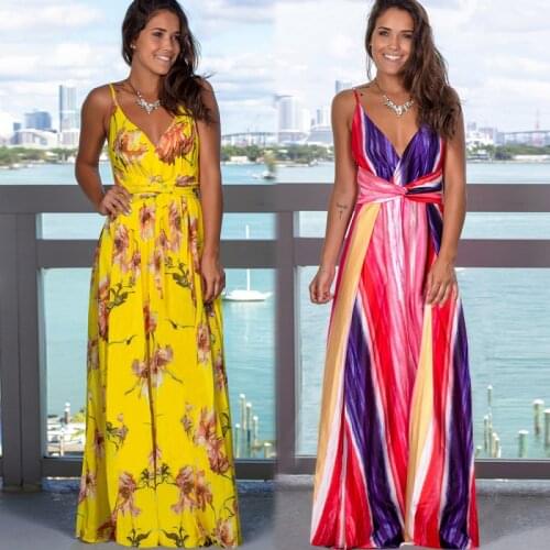 2021Summer Clothing Womens Dress Backless V-neck Femme New Sexy Floral Sling Beach Long Skirt House Of Sunny Dress Floral Dress