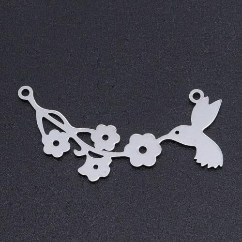 5pcs/lot 100% Stainless Steel Folowers and Bird Connector Pendants for DIY Making Bracelets Necklaces Accessories