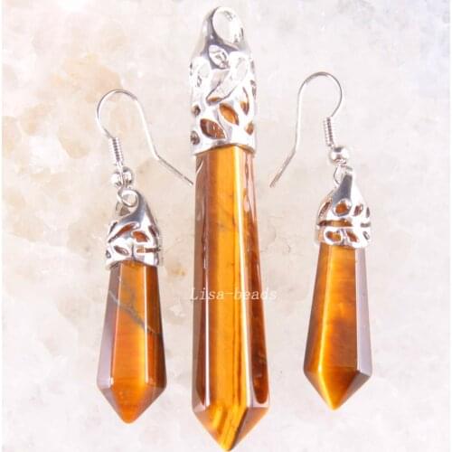 Free Shipping New without tags Fashion Jewelry Sets Zinc Alloy Natural Gold Tigers Eye Earrings Pendant Bead RK1666