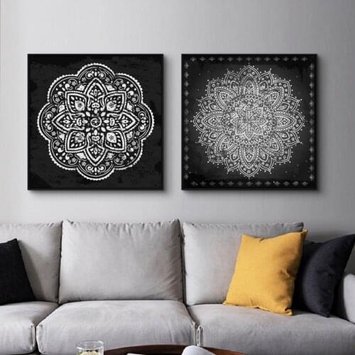 Black and White Minimalism Retro Mandala Beautiful Pattern Canvas Painting Poster Wall Art Printing Printing Bedroom Home Decor