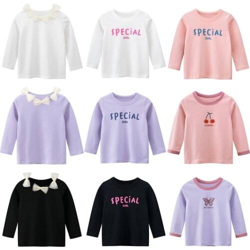 Kids T-shirt Children Grils Boys Long Sleeves White Tees Baby Cotton Tops Cartoon Print Clothes Clothing Fashion Unisex