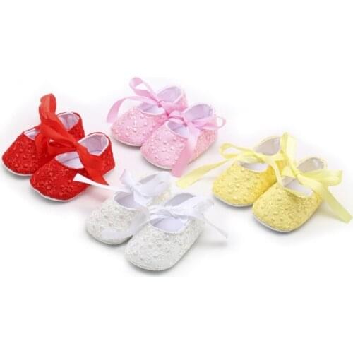 Baby First Walker Princess Pink White Crib Shoes Infant Toddler Girls Soft Prewalker 0-18M