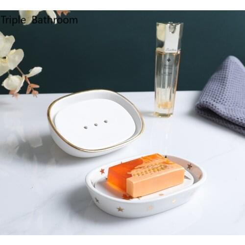 Nordic Ceramics Soap Holders Double Layer Draining Household Restroom Organizer Soap Packaging Boxes Bathroom Shelves