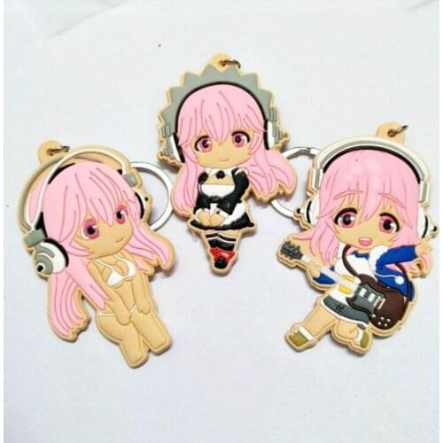 3 Colors Diy Double Side Pvc Brelok Japan Anime Keyring Supersonico Figure Keychain Music Guitar Llavero Cartoon Souvenirs Gift