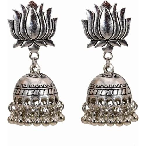 Egypt Vintage Color Lotus flower Jhumka small Bells Tassel Earrings For Women Turkish Tribal Gypsy Indian Jewelry