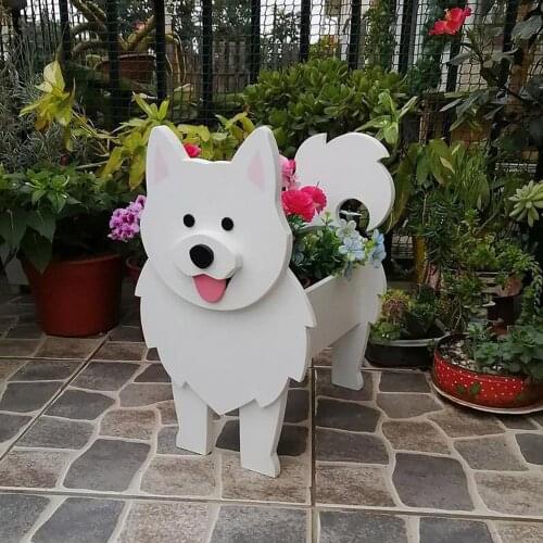 Dog Planter Animal Shaped Cartoon Succulent Planter Wooden Flower Pot Decor Succulent Planter Decor Crafts Potted Pottery