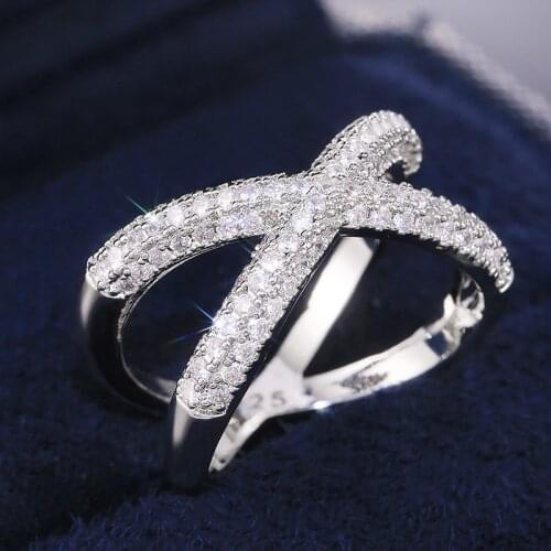 Huitan New Luxury Cross Ring Bridal Wedding Evening Party 3Rows Shine CZ Stone Perfect Quality Versatile Girl Ring Elegant Gifts