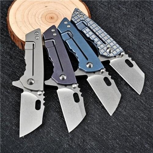 New MINI Pocket D2 Blade Knife Titanium Alloy Handle Portable Folding Knife Hunting Combat Outdoor Knife EDC Peeling Tool
