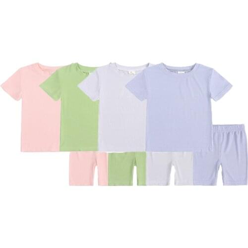New Fashion Childrens Clothing Sets Homewear Sets For Girls Solid T-shirt+Shorts Clothes Child Boys Outfits Overalls For Kids