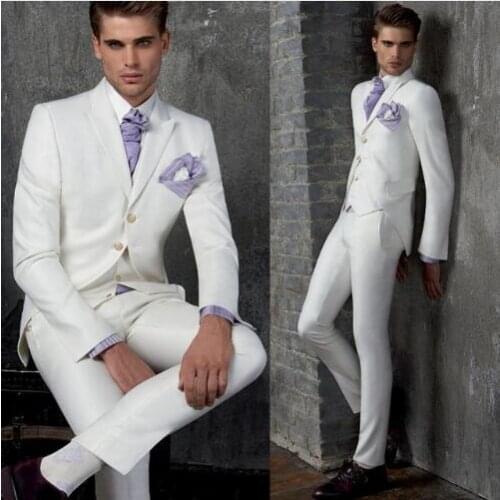 2018 Tailored Made White Beige Men Suit Slim Fit 3 PieceTuxedo Custom Groom Wedding Prom Suits Terno Masculino Jacket+Pant+Vest