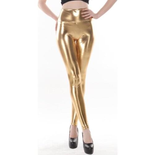 Women Black Gold Silver Stretch Faux Leather High Waist Pants Sheath Leggings Sexy Push Up Leggings Skinny Trousers Women