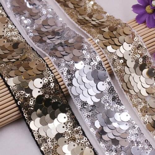 2Yard Polyester Gold Sequined Lace Ribbon Shiny Trims Fabric Wedding Headdress DIY Accessories Sewing Garment Embellishment 4cm