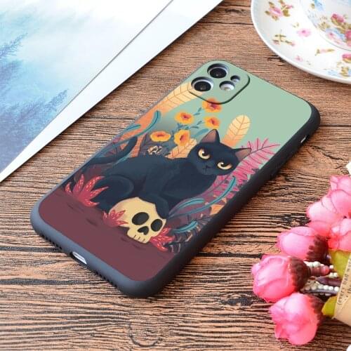 For iPhone Skull Kitty Print Soft Matt Apple iPhone Case