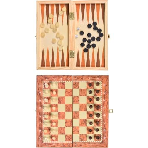 3-in-1 Wooden International Chess Set With Folding Chess Board Backgammon Checkers Board Game Puzzle Games For Kids Gift