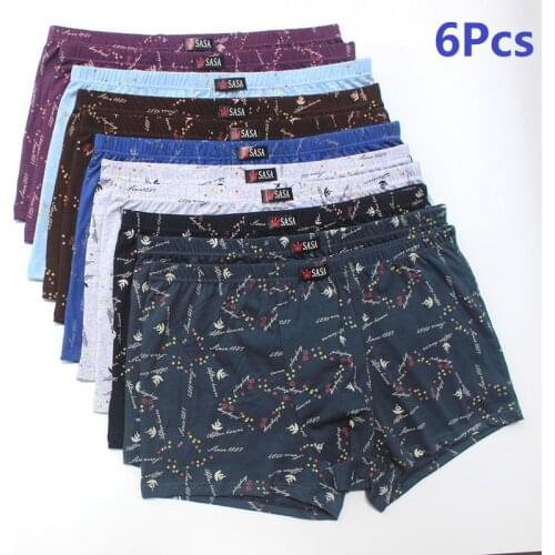 New 100% Cotton MenS Boxer Underwear 6pcs/Lot Mid-Waist Loose Breathable Shorts Middle-Aged Printed MenS Boxer Shorts