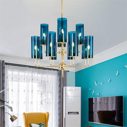 Postmodern Luxury Glass Led Chandeliers Light Fixture Blue Amber Lustre E14 Arms Chandelier Hanglamp For Bedroom Shop Hotel