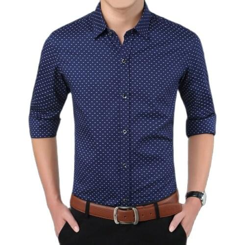 Mens Shirt Long Sleeve Fashion Slim Fit Printed Shirt Male Social Business Dress Shirts Brand For Men Soft Comfortable M-5XL