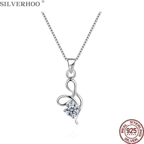 SILVERHOO Sterling Silver 925 Jewelry Creative Knot Design Pendant Necklaces For Women Small Cute 5A Cubic Zirconia Necklace