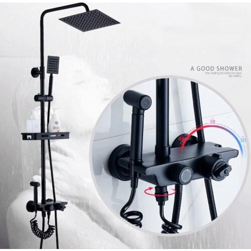 Shower Faucets Wall Mounted Thermostatic Shower Mixer Tap Black Brass Single Handle With Slide Bar Shower For Bathroom