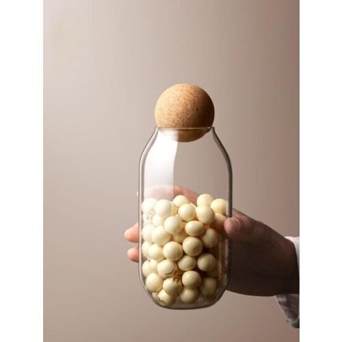 Japanese-style glass sealed jar with lid round cork household transparent miscellaneous grain storage jar flower tea jar small
