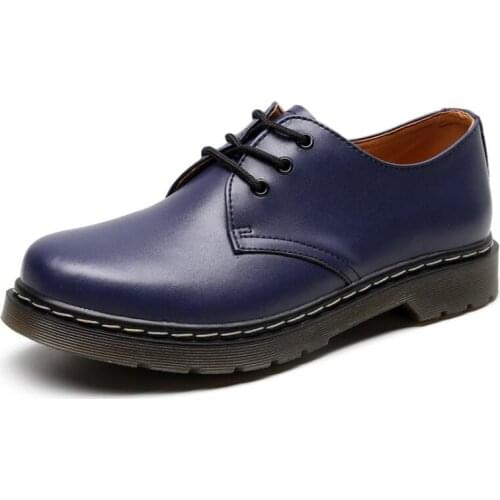 Leather Shoes Unisex Lace-up Thick Bottom Flat Platform Martin Shoes Spring Autumn Causal Martensboot Oxfords Yellow Line 35-46